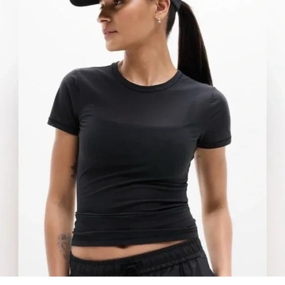 Athleta Tops - Athleta Black Short Sleeve Tee Mesh Semi Sheer NEW W/Tag